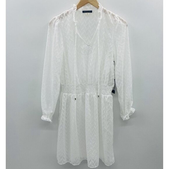 Tommy Hilfiger Womens Size 4 Ruffled Smocked Fit & Flare Dress in White $129 - Picture 2 of 7